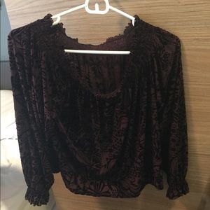 Free people off the shoulder purple velvet shirt